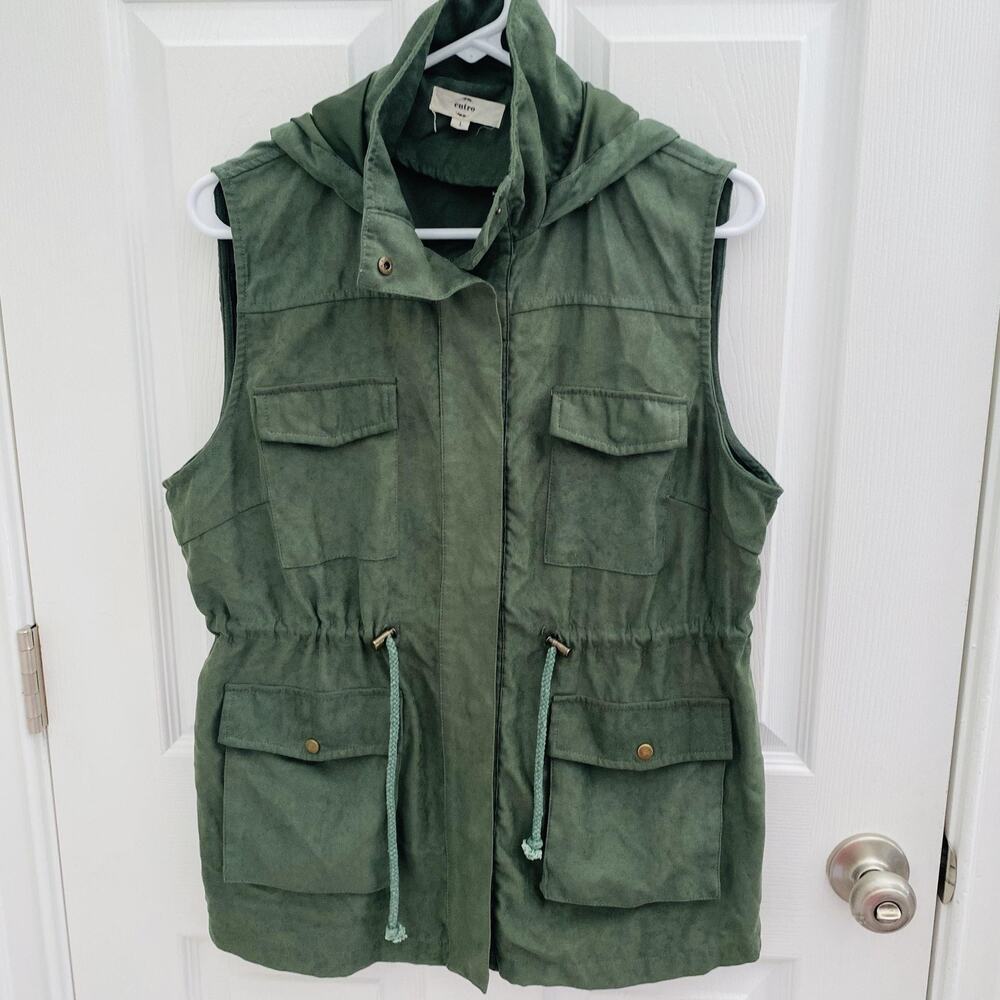 Entro Utility Vest Womens Large Hooded Sleeveless Jacket Pocket grunge gorpcore